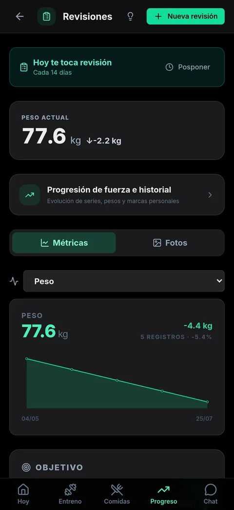 Seguimiento de progreso en la app del cliente
