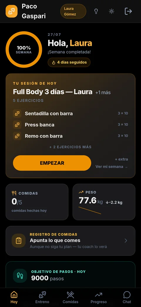La app con la marca de Paco Gaspari Entrenador: su nombre y su color ámbar